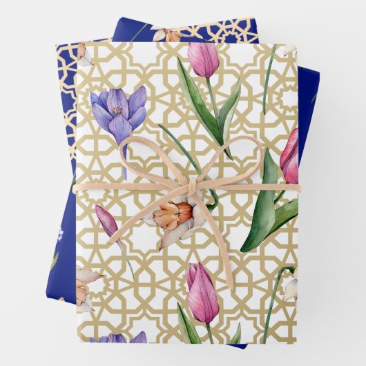 Wunderschönes Indigo & Gold Frühjahrsblüte Geschenkpapier Set (Beispiel)