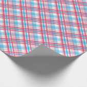 Wunderschönes, kariertes Muster in blauem Rosa Geschenkpapier (Ecke)