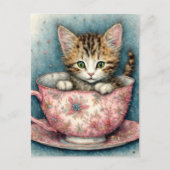 Wunderschönes Kätzchen in einer Teetasse Postkarte (Vorderseite)