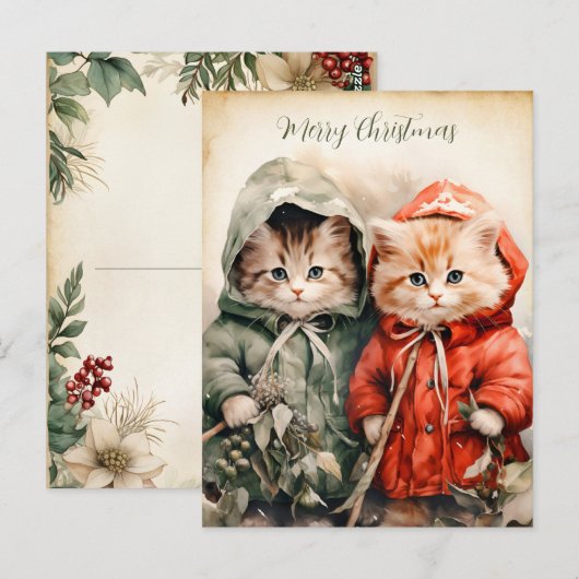 Wunderschönes Kätzchen-Paar Weihnachten Postkarte (Vorne/Hinten)