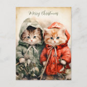 Wunderschönes Kätzchen-Paar Weihnachten Postkarte (Vorderseite)
