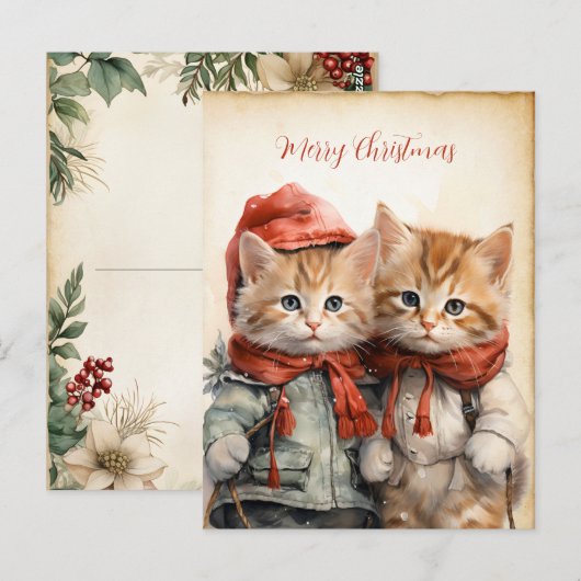 Wunderschönes Kätzchen-Paar Weihnachten Postkarte (Vorne/Hinten)