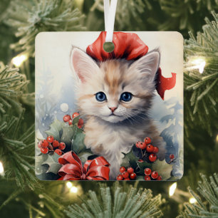 Wunderschönes Kätzchen Weihnachten  Ornament Aus Metall