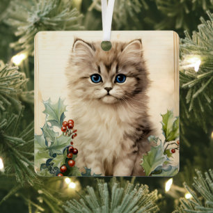 Wunderschönes Kätzchen Weihnachten  Ornament Aus Metall