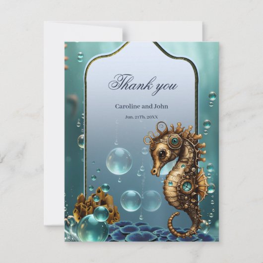 Wunderschönes kleines Steampunk-Seepferd. Dankeskarte (Vorderseite)