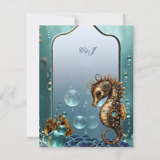 Wunderschönes kleines Steampunk-Seepferd. Dankeskarte (Rückseite)