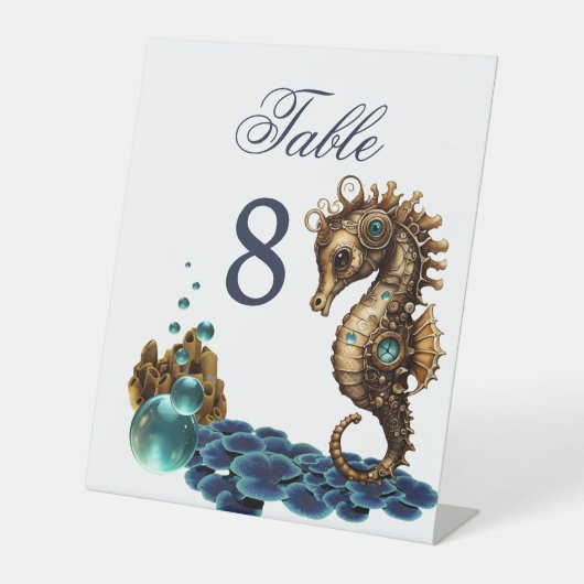 Wunderschönes kleines Steampunk-Seepferd. Sockelschild (Vorderseite)