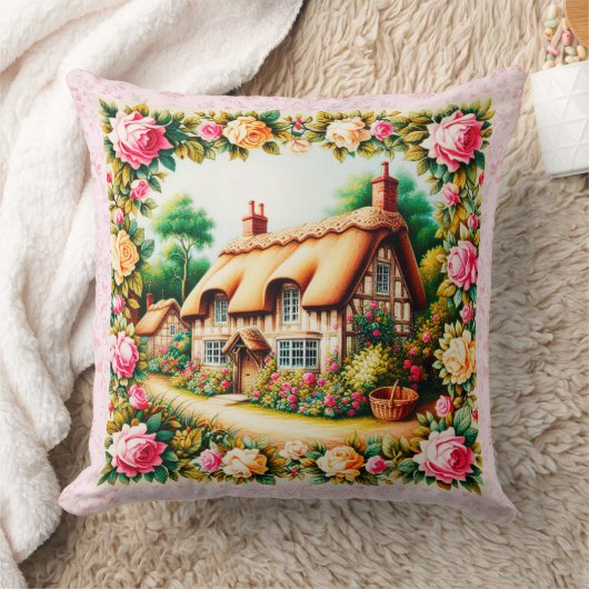 Wunderschönes Land Strohdach Hütte Kissen. Kissen (Decke)