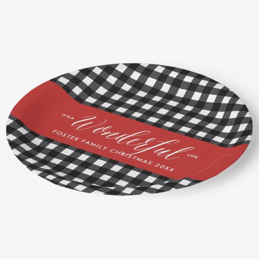 Wunderschönes Life Buffalo Kariertes Weihnachtsfes Pappteller (Schrägansicht)