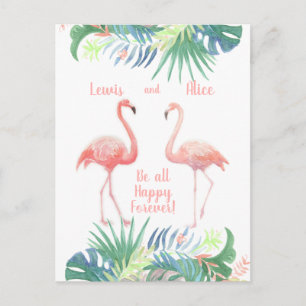 Wunderschönes Märchen für zwei Flamingo-Tropenblum Postkarte