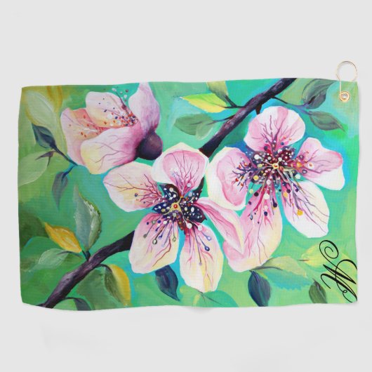 Wunderschönes Monogramm des Sakura-Kirschbaumes Golfhandtuch (Horizontal)