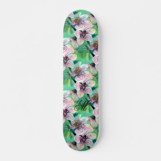 Wunderschönes Monogramm des Sakura-Kirschbaumes Skateboard (Vorne)