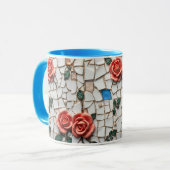 Wunderschönes Mosaik-Button und Muster der blauen Tasse (Vorderseite Links)