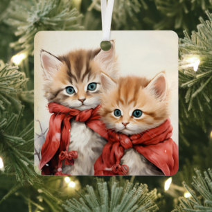 Wunderschönes Oranges Kätzchen-Paar Weihnachten  Ornament Aus Metall