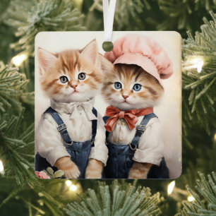 Wunderschönes Oranges Kätzchen-Paar Weihnachten Ornament Aus Metall