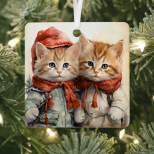 Wunderschönes Oranges Kätzchen-Paar Weihnachten Ornament Aus Metall