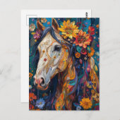 Wunderschönes Pferd mit bunten Blume Postkarte (Vorne/Hinten)