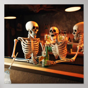 Wunderschönes Poster Skelletts in einer Bar