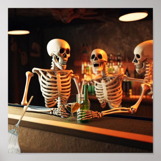 Wunderschönes Poster Skelletts in einer Bar (Vorne)