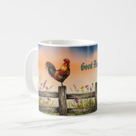 Wunderschönes Rooster über Zaun und Wildblumen Tas Kaffeetasse