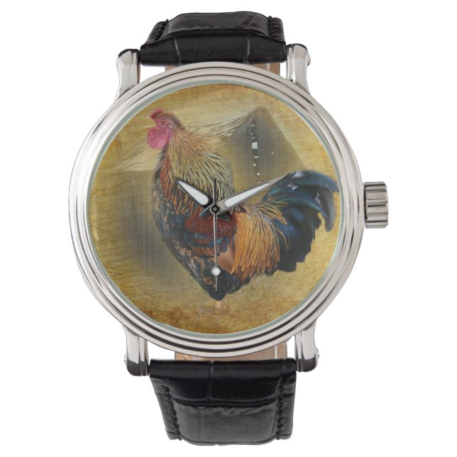 Wunderschönes Rooster und rustikales Hühnercoop Armbanduhr (Vorderseite)