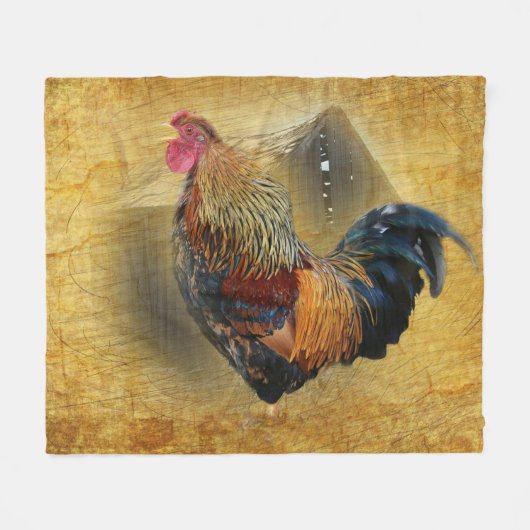 Wunderschönes Rooster und rustikales Hühnercoop Fleecedecke (Vorderseite (Horizontal))