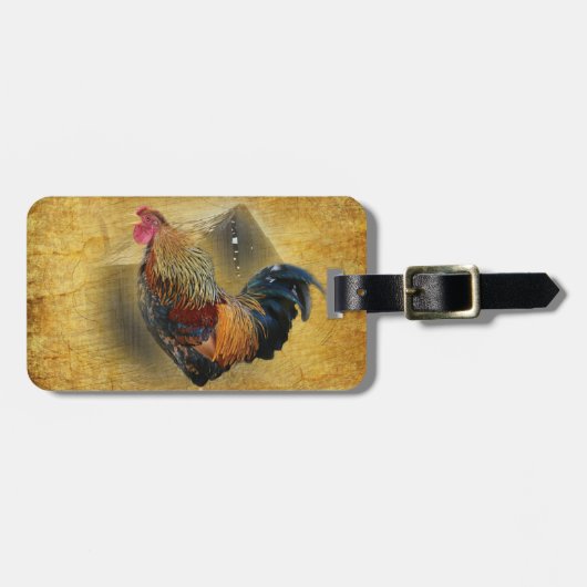 Wunderschönes Rooster und rustikales Hühnercoop Gepäckanhänger (Vorderseite horizontal)