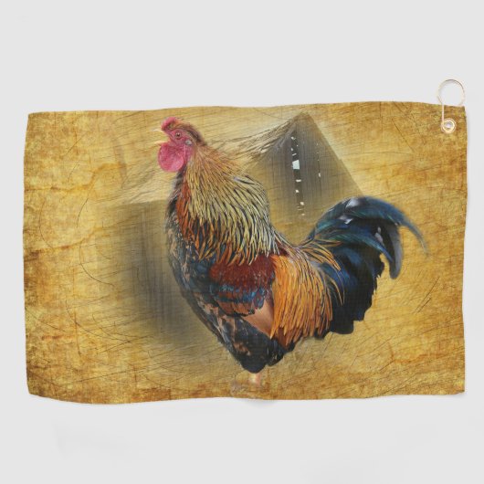 Wunderschönes Rooster und rustikales Hühnercoop Golfhandtuch (Horizontal)