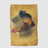 Wunderschönes Rooster und rustikales Hühnercoop Golfhandtuch (Vorderseite)