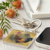 Wunderschönes Rooster und rustikales Hühnercoop Schlüsselanhänger (Vorderseite rechts)