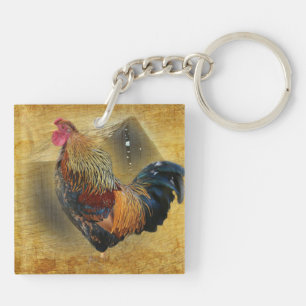 Wunderschönes Rooster und rustikales Hühnercoop Schlüsselanhänger