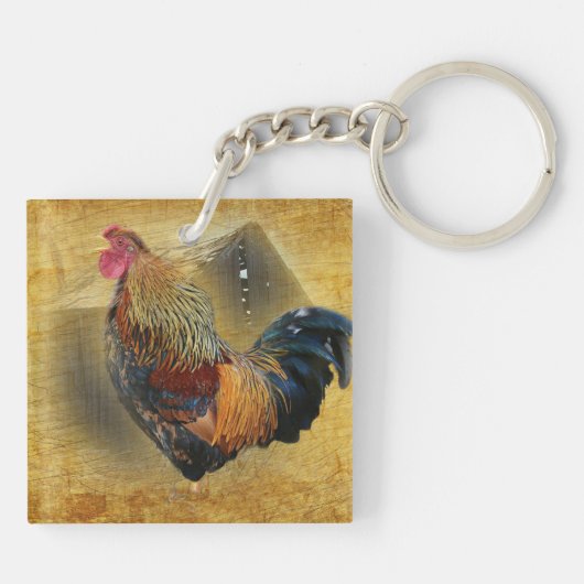 Wunderschönes Rooster und rustikales Hühnercoop Schlüsselanhänger (Rückseite)