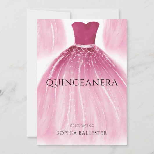 Wunderschönes Rosa Quinceanera Dress Gown Party Einladung (Vorderseite)