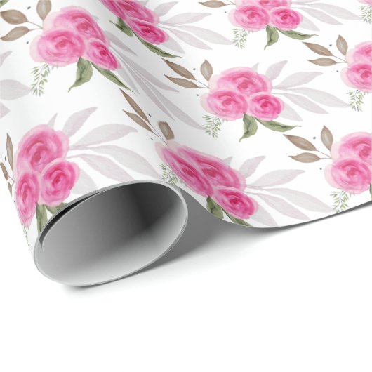 Wunderschönes rosa Roses Wasserfarben Muster Geschenkpapier (Rolleneckpunkt)