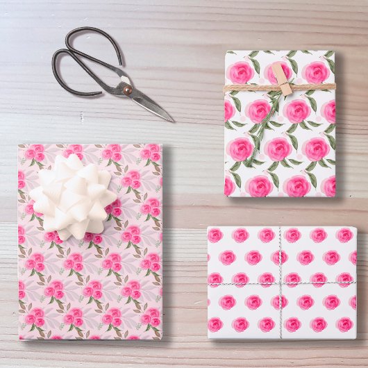 Wunderschönes rosa Roses Watercolor Art Pattern Geschenkpapier Set