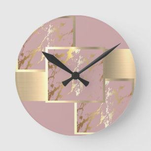 Wunderschönes rosa und goldenes Marmordesign Runde Wanduhr