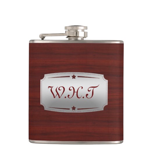Wunderschönes Rotes Holz und Silber Monogramm Flachmann (Vorderseite)