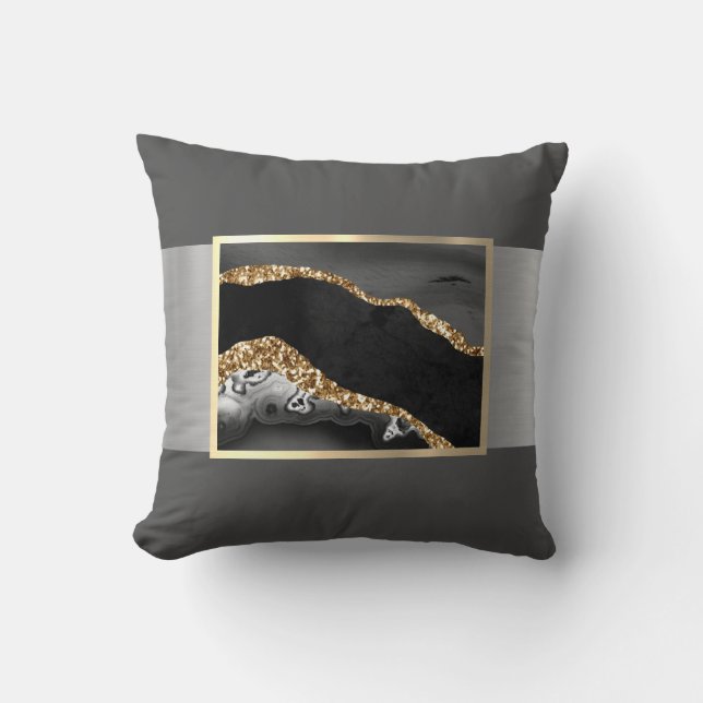 Wunderschönes Schwarz-Gold-Marmor-Design Kissen (Vorderseite)