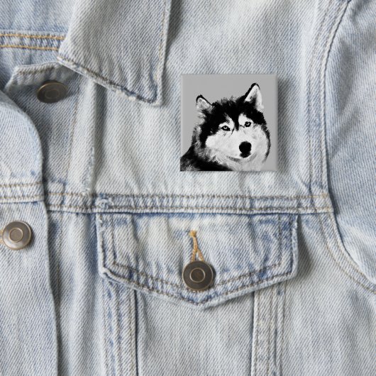 Wunderschönes Schwarz/Weiß-Husky-Button Button (Beispiel)