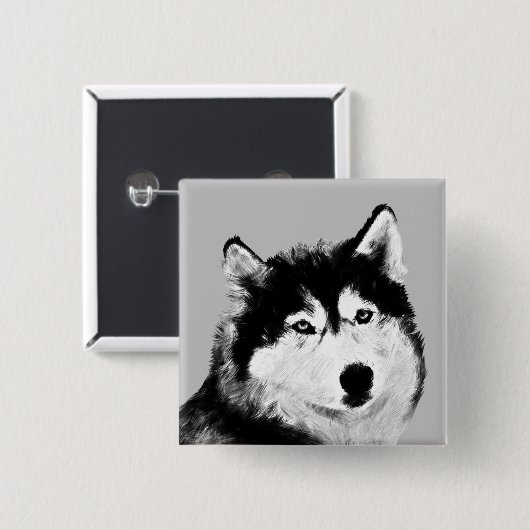 Wunderschönes Schwarz/Weiß-Husky-Button Button (Vorne & Hinten)