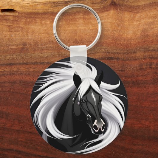 Wunderschönes Schwarzes Pferd Schlüsselanhänger (Rückseite)
