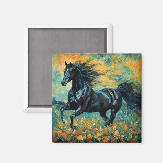 Wunderschönes Schwarzes Stallion Magnet (Vorderseite/Rückseite)