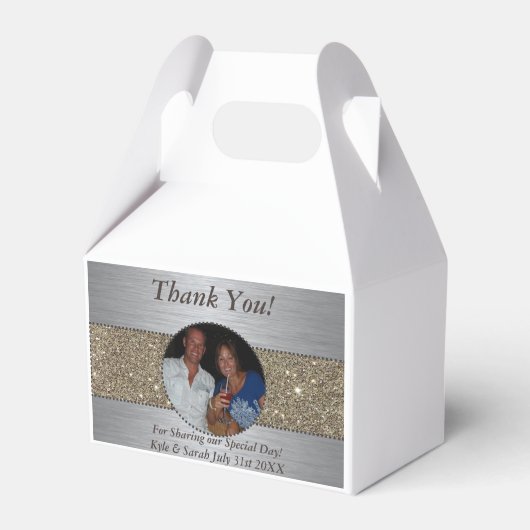 Wunderschönes Silver & Gold Wedding Foto Sparkle Geschenkschachtel (Vorderseite)