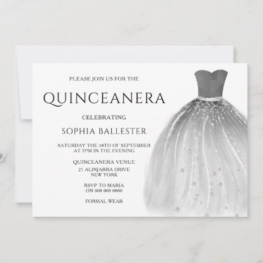 Wunderschönes Silver Mermaid Dress Quinceanera Par Einladung (Rückseite)