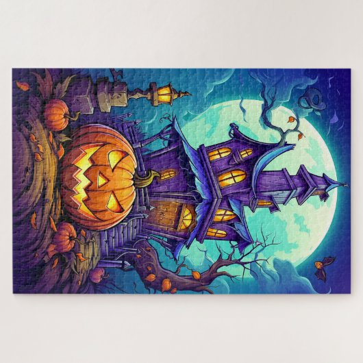 Wunderschönes Spuk Herrenhaus unter Mondlicht Puzzle (Horizontal)