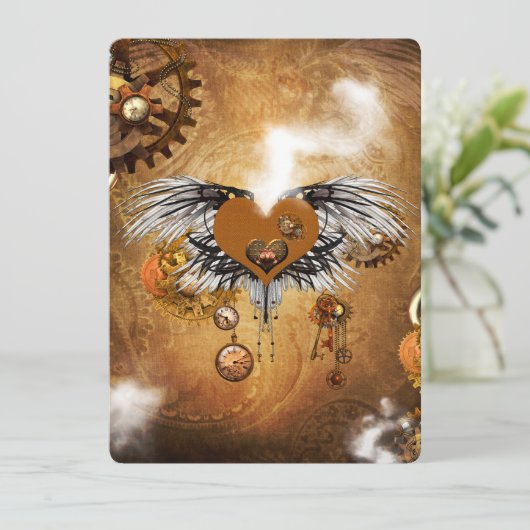 Wunderschönes Steamphansherz Einladung (Stehend Vorderseite)