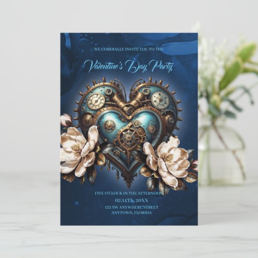 Wunderschönes Steampunkherz Einladung (Stehend Vorderseite)