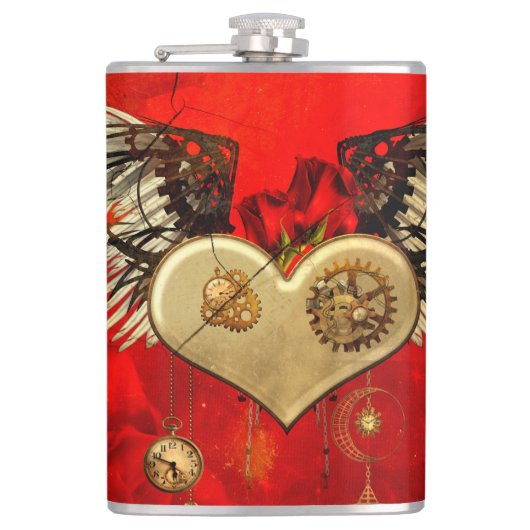 Wunderschönes Steampunkherz Flachmann (Vorderseite)