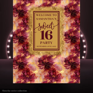 Wunderschönes Sweet 16 Blush Burgundy Gold Banner Wandteppich