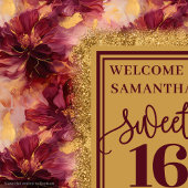 Wunderschönes Sweet 16 Blush Burgundy Gold Banner Wandteppich
